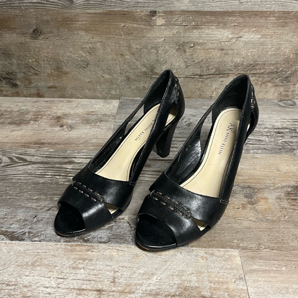 Anne Klein Black Open Toe Heels Women's Size 7.5